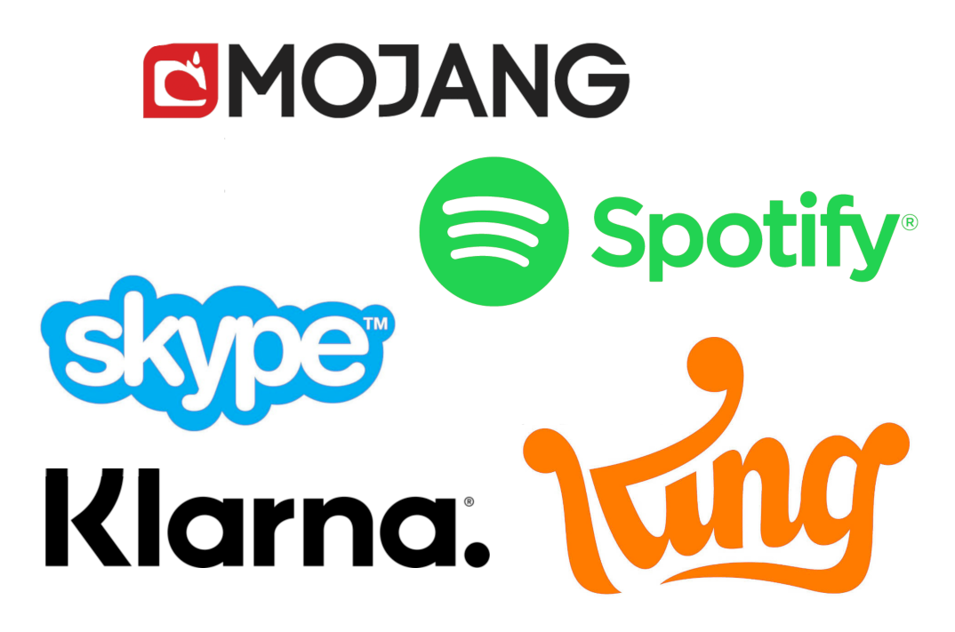 Logos of the Swedish IT Unicorns: Skype, Spotify, King, Klarna and Mojang